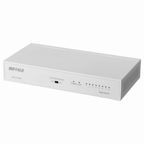 Giga対応 金属筐体 電源内蔵 8ポート ホワイト スイッチングハブ マグネット 壁掛け LSW6-GT-8NS/WH