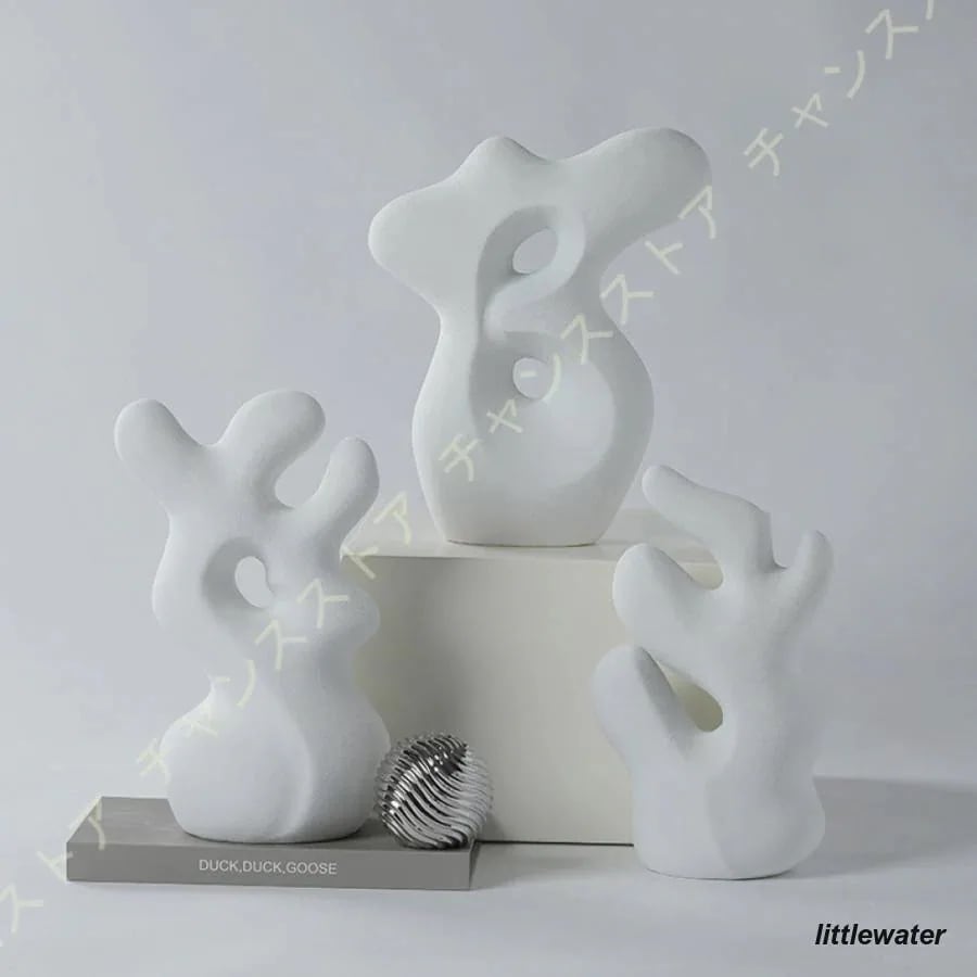 ハンドメイド セラミック インテリア 磁器 ホワイト アート インテリア 雑貨 抽象 モノクロ 雑貨 ミニマリスト 抽象風 ディスプレイ オーナメント