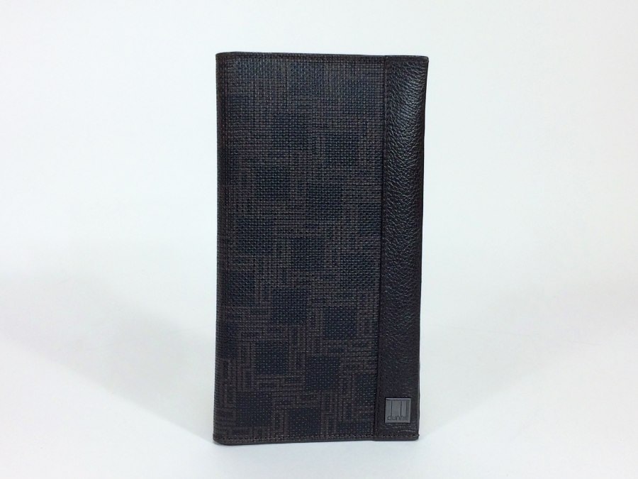 長財布 二つ折り PVC×レザー ブラック×ダークブラウン 札入れ 【中古品】