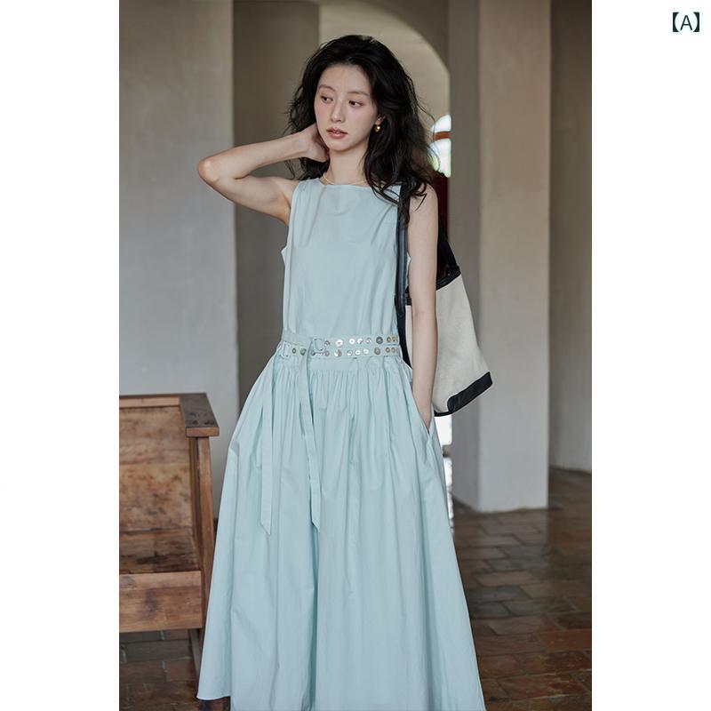 スカート　ドレス　ノースリーブ 95 % オフ / 西 蒙 2025 夏 フレンチ小 袖なし レトロ ベスト ドレス レディース