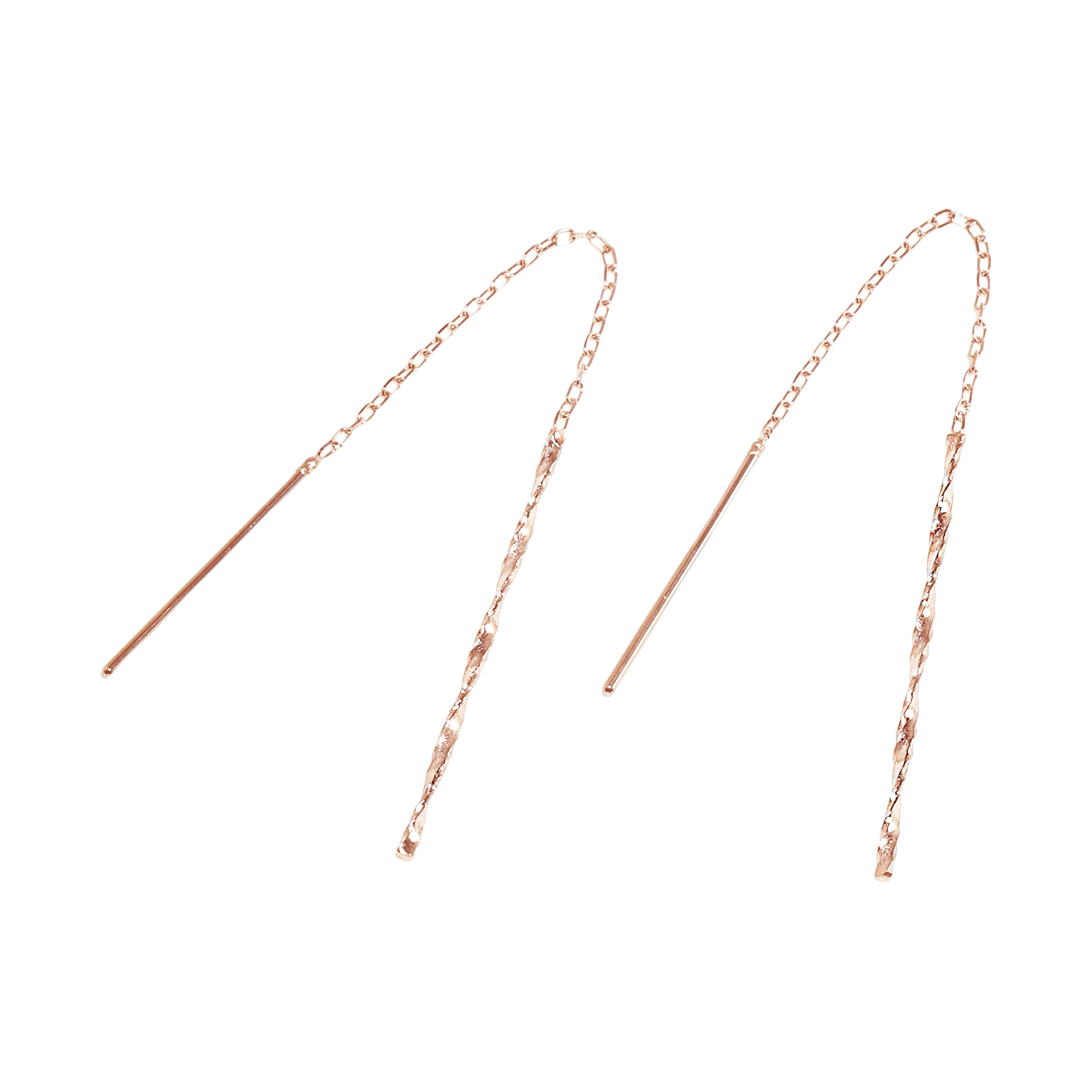 [PURÉZZA] レディース 18金ピンクゴールド ロング 揺れる 螺旋 チェーン ピアス アメリカンタイプ 落ちにくい