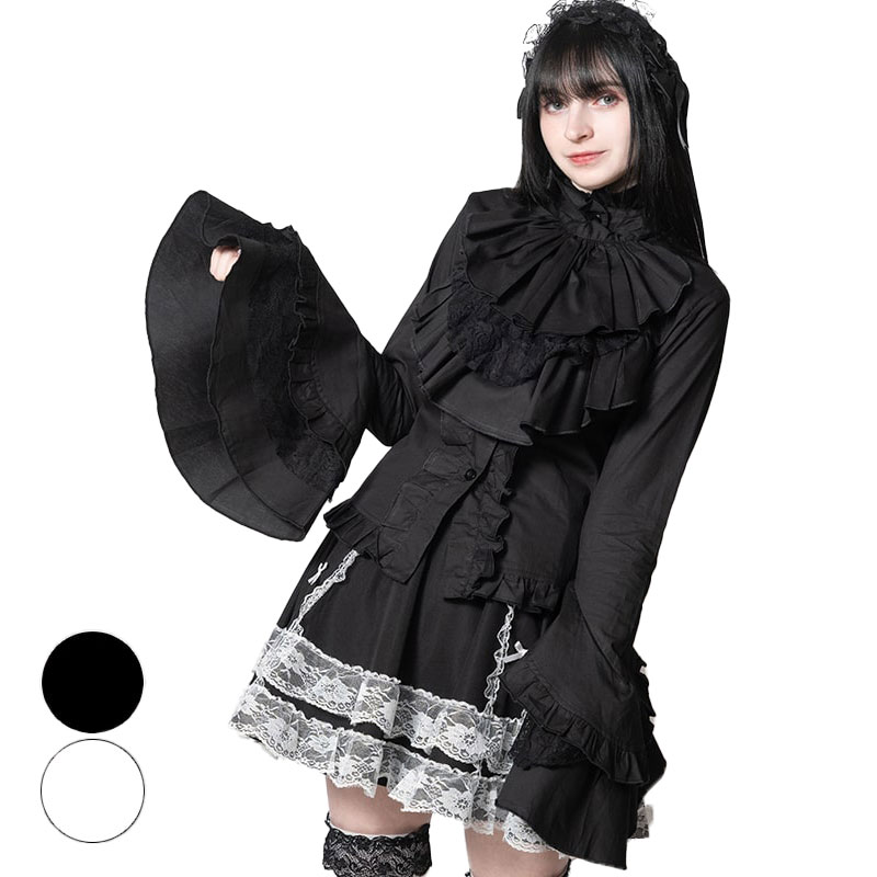 フリルブラウス シャツ 原宿 原宿系 ファッション 姫袖 病み 病みかわ レディース ブラック ホワイト pe-18845