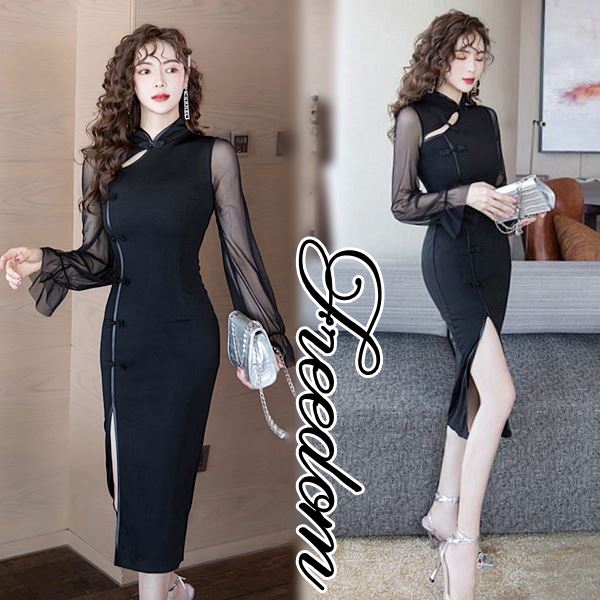 チャイナドレス セクシー セクシーチャイナ チャイナドレス チャイナ ドレス コスチューム コスプレ 衣装 キャバ パーティー イベント ハロウィーン インスタ 撮影 アイドル シースルー袖＆スリ