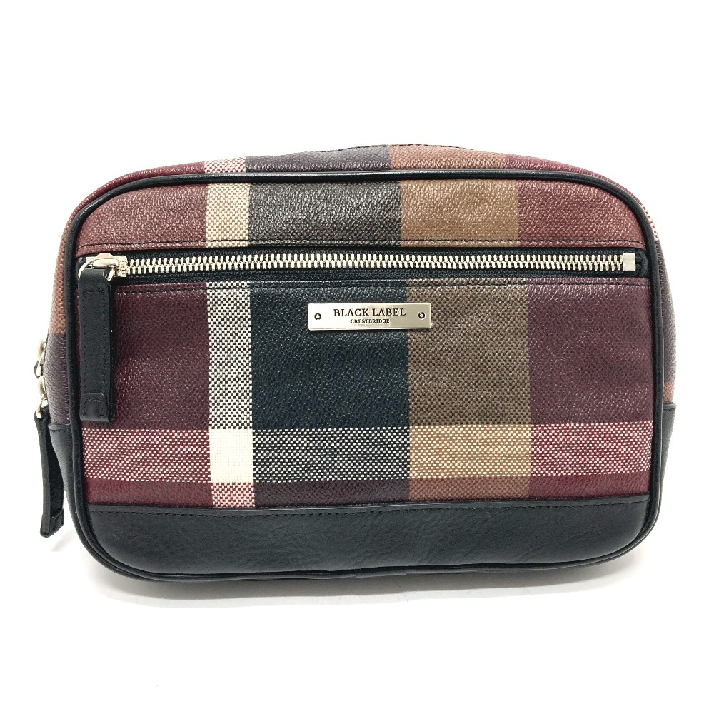 BLACK LABEL CRESTBRIDGE ブラックレーベル クレストブリッジ ボディバッグ ロゴプレート チェック柄 カバン ウエストポーチ レザー/PVC ボルドー系ブラック