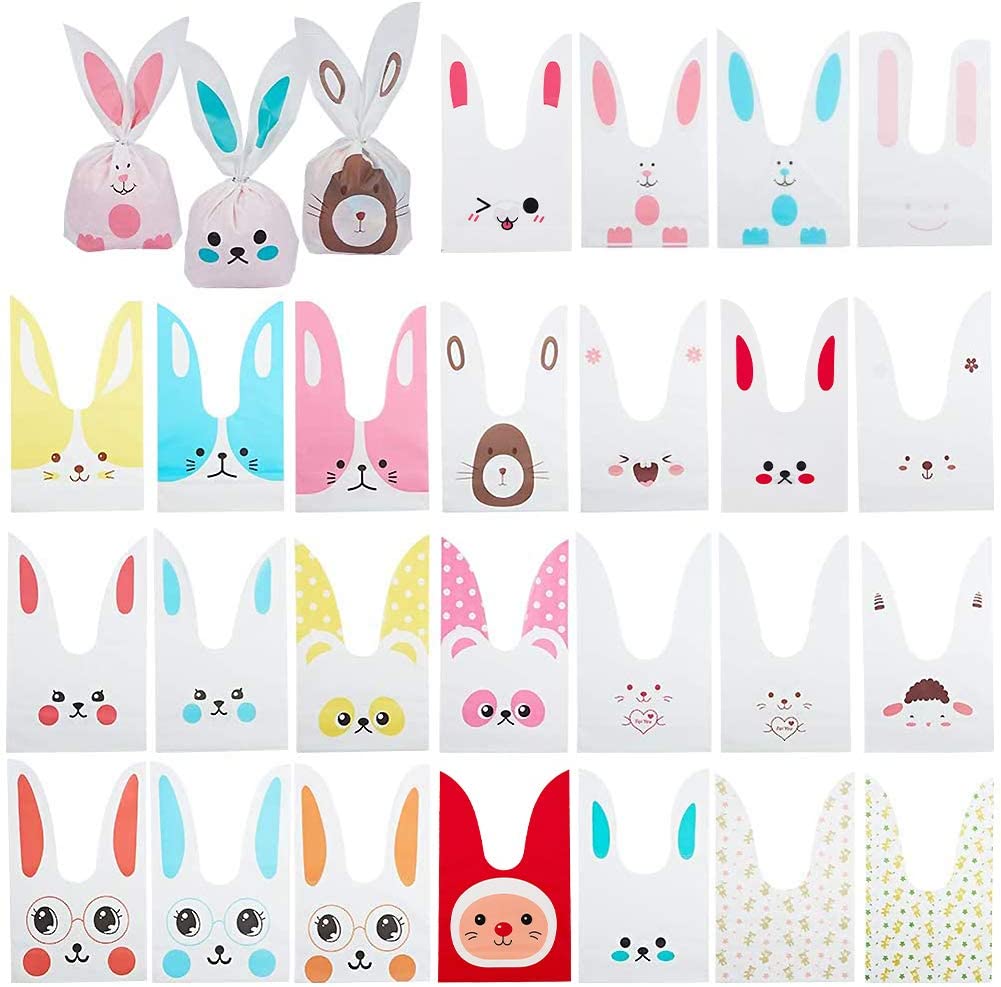 レア商品約100枚25種 23.3x13.8cm うさぎの耳形袋 ギフトふくろ ウサギ袋 ギフトバッグ 非透明 プラスチック袋 ギフトプレゼントバッグ ポリ袋 小分け収納 レジ袋 可愛いラッピング袋