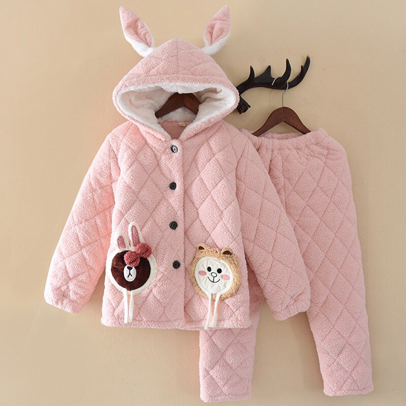 2024子供用パジャマシーズン厚手のフランネル3層キルティング中年サンゴフリースの女の子と女の子のス