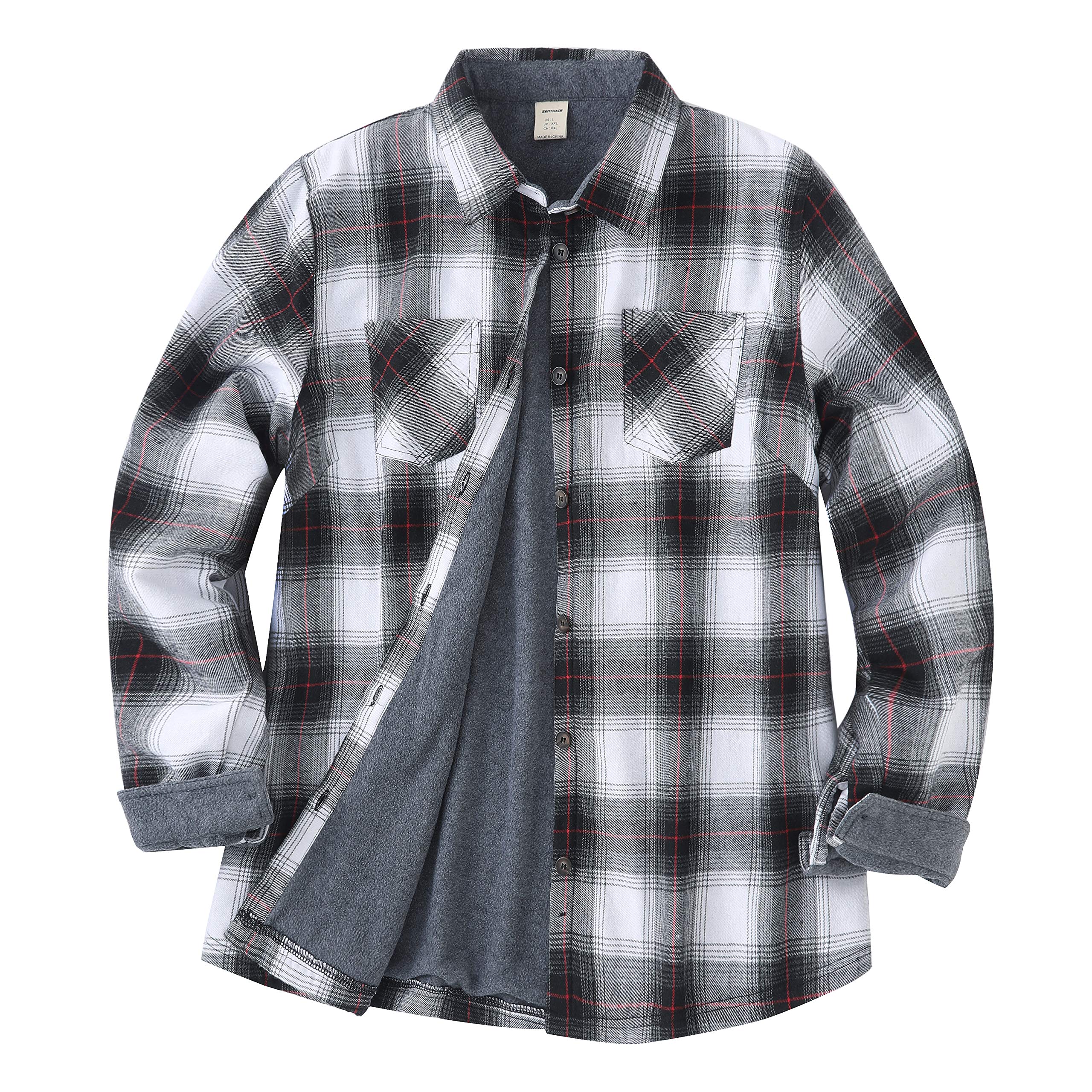 レディース サーマルフリース裏地 格子縞ボタンダウン フランネルシャツジャケット US サイズ: Large