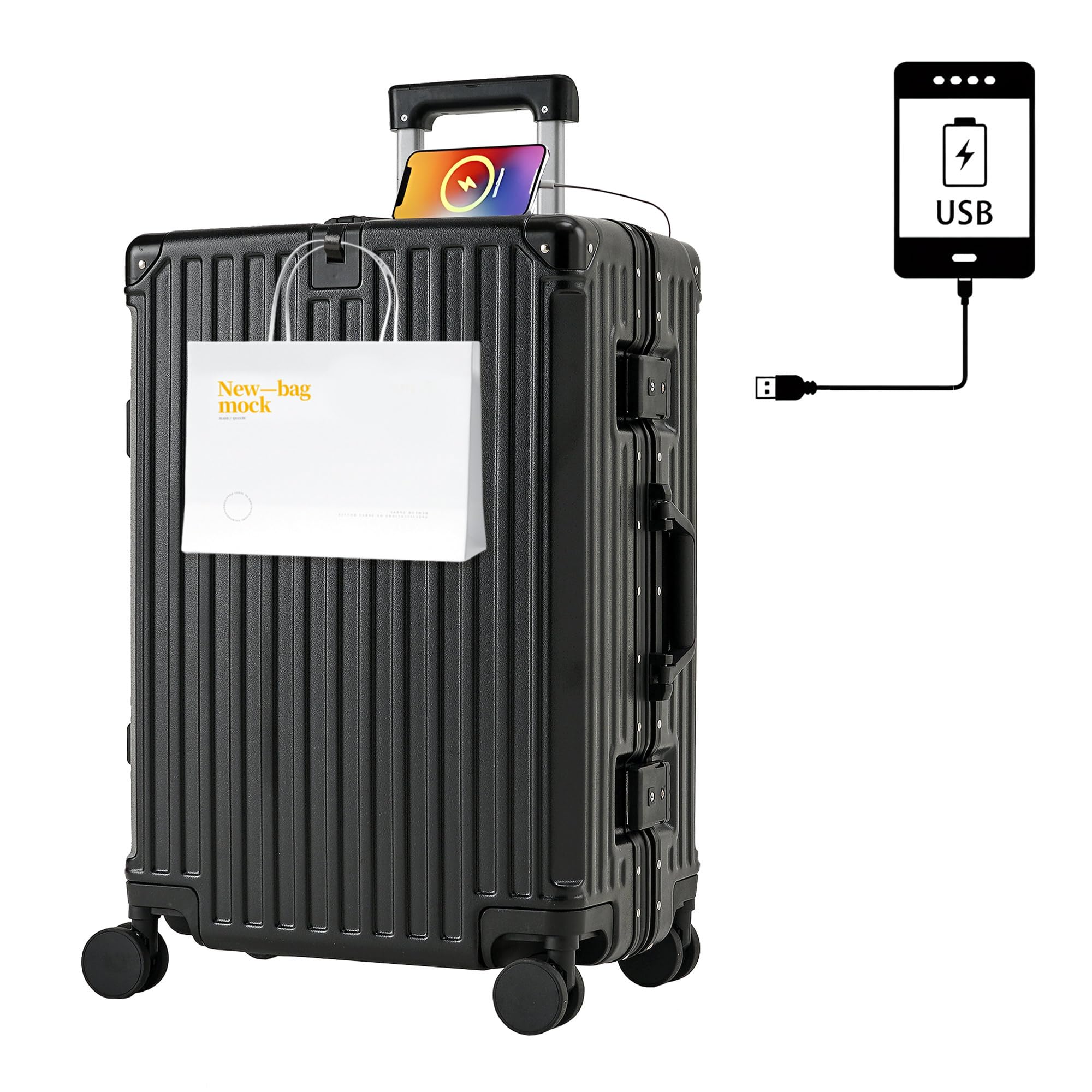 [VECELO] スーツケース 大容量 超軽量 耐衝撃 静音ダブルキャスター TSAローク搭載 USB充電 カップホルダー付き 隠しフック付き ABS+PC素材 おしゃれ キャリーケース キャリーバッ