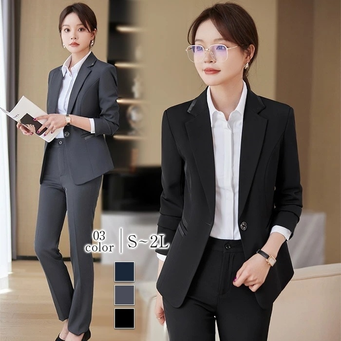 セットアップ パンツスーツ レディース スーツ Vネック ロング丈 ビジネス リクルート オールシーズン 洗える 春 夏 秋 冬 大きいサイズ 上品 入学式 ジャケット パンツ 2点セット パンツドレ