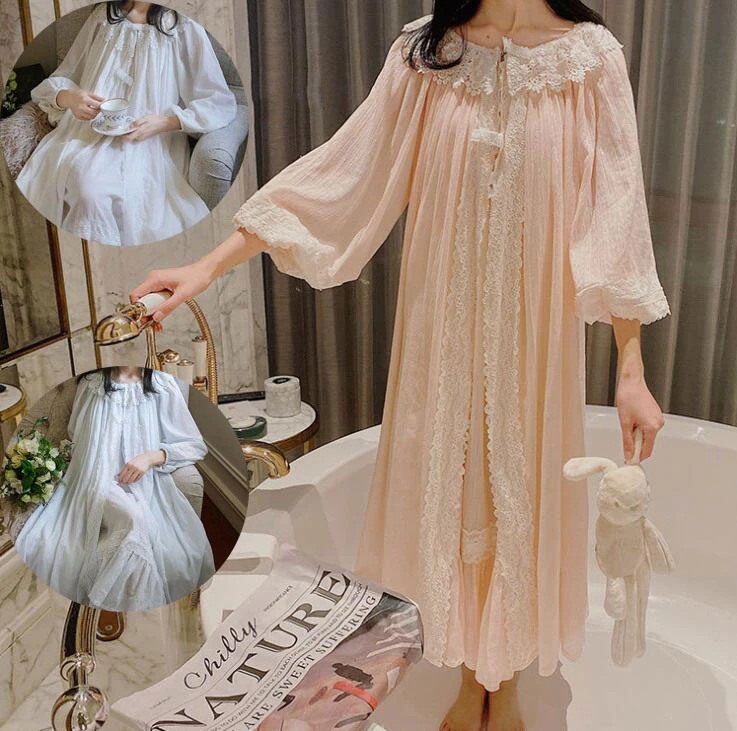 【夏セール！】2点セットネグリジェ　ロングネグリジェ　レース付きパジャマ　可愛い 部屋着 お姫風　ルームウェア 欧風パジャマ　キャミソール 寝間着　春夏　着心地いい ネグリジェ+カーディガン 3色 S