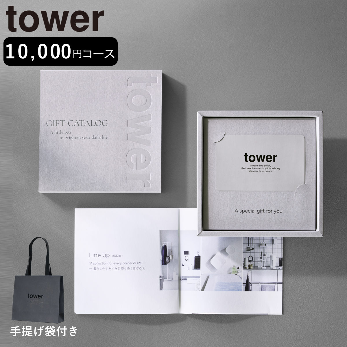 山崎実業 tower カタログギフト LGY 紙袋セット タワー 4903208104982 タワーシリーズ カタログ ギフト 選べるギフト ギフトカード セレクトギフト プレゼント 贈り物