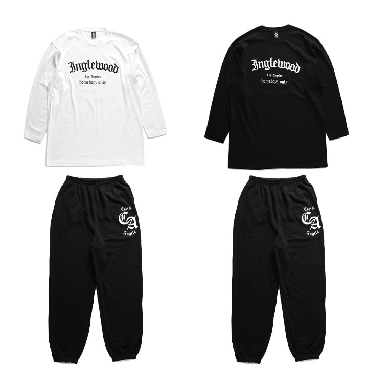 ACEFLAG 上下セット 長袖 メンズ 春秋冬用 白/黒 大きいサイズ エースフラッグ セットアップ ロンT スウェットパンツ コーデセット Inglewood