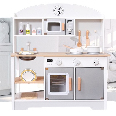 大型の新しい木製シミュレーションままごとキッチンおもちゃセットコンビネーションガールボーイベビークッキングキッチン用品