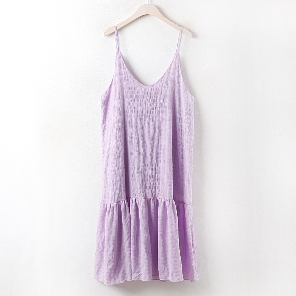 送料無料のVプリーツストラップワンピースCM2375M806ビッグサイズの婦人服大きい服韓国製作ミクロ中年