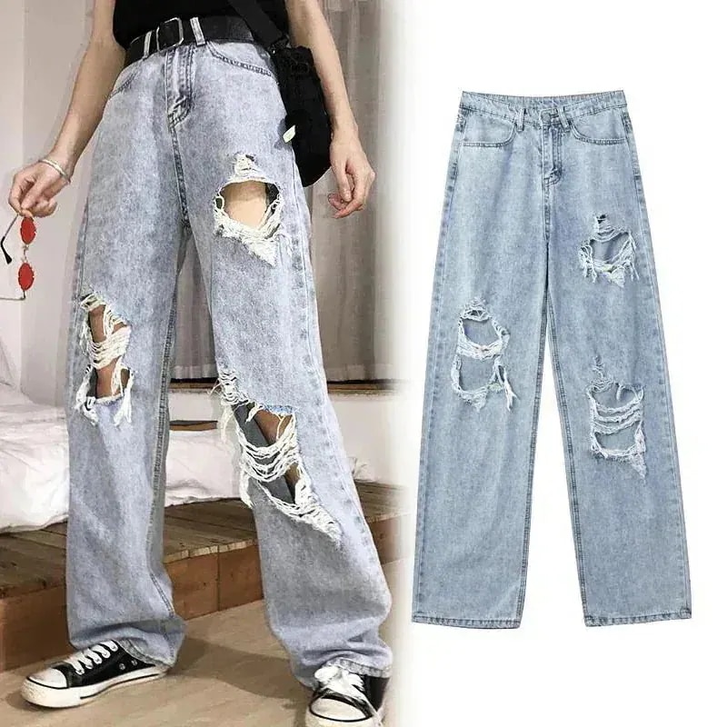 【BIG-SALE限定】【迅速な出荷】ワイドパンツダメージデニムズボン韓国メンズレディースおしゃれ脚長効果スキニーデニムパンツロングパンツ新商品プロモーション 4,793円