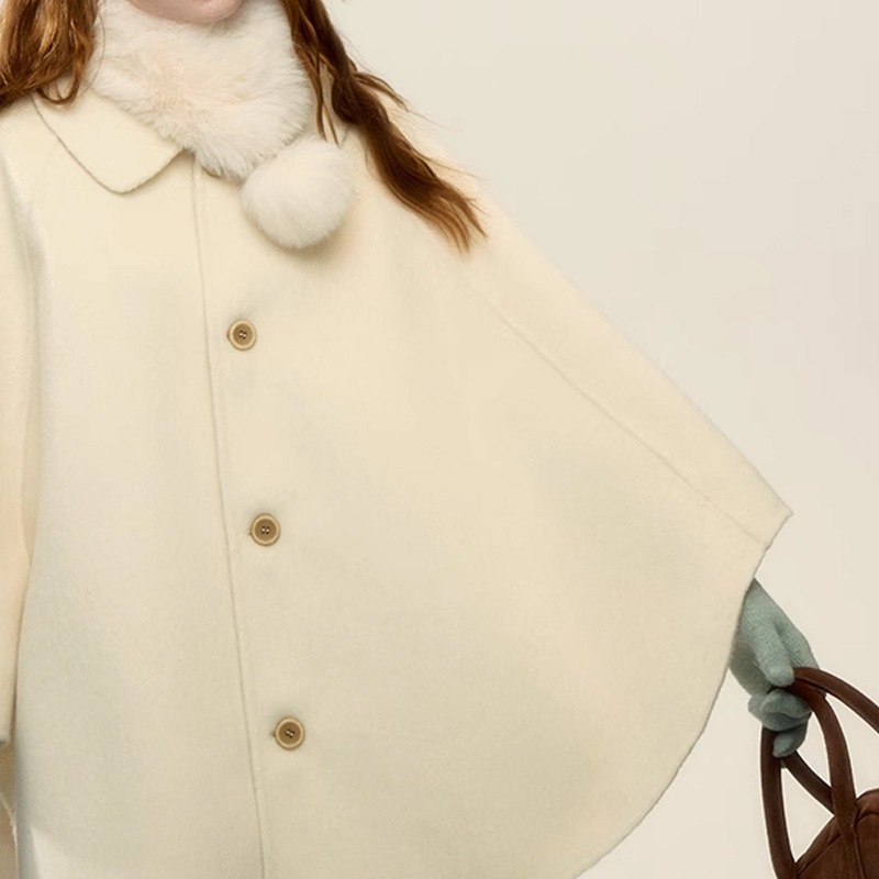 高級感のあるリバーシブルジャケット女性毛並みマフラーマントコート開襟ゆったり保温
