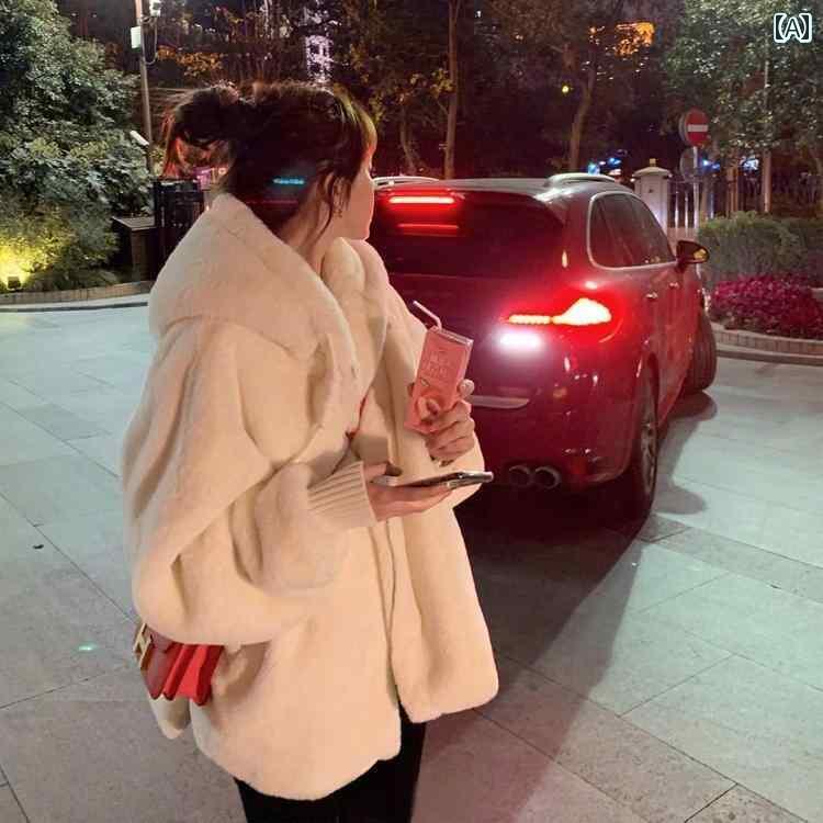 ボアジャケット レディース 秋冬 ウール コート フード 厚手 暖かい ウサギ アウター パーカー ジャケット もこもこ かわいい アイボリー