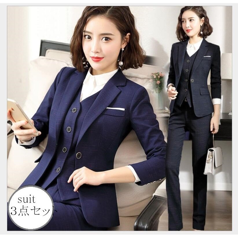 レディース3点セット スーツセット パンツセット チェック柄 20代30代40代 事務服 フォーマル