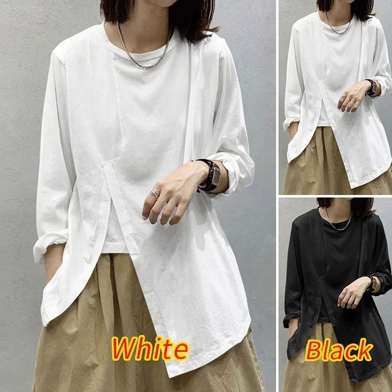 長袖 Tシャツ ゆったり 無地 セミロング丈 不规则 Tシャツ トップス インナー アウター 着痩せ チュニック 母の日のプレゼント ノースリーブ ロンt Tシャツカットソー