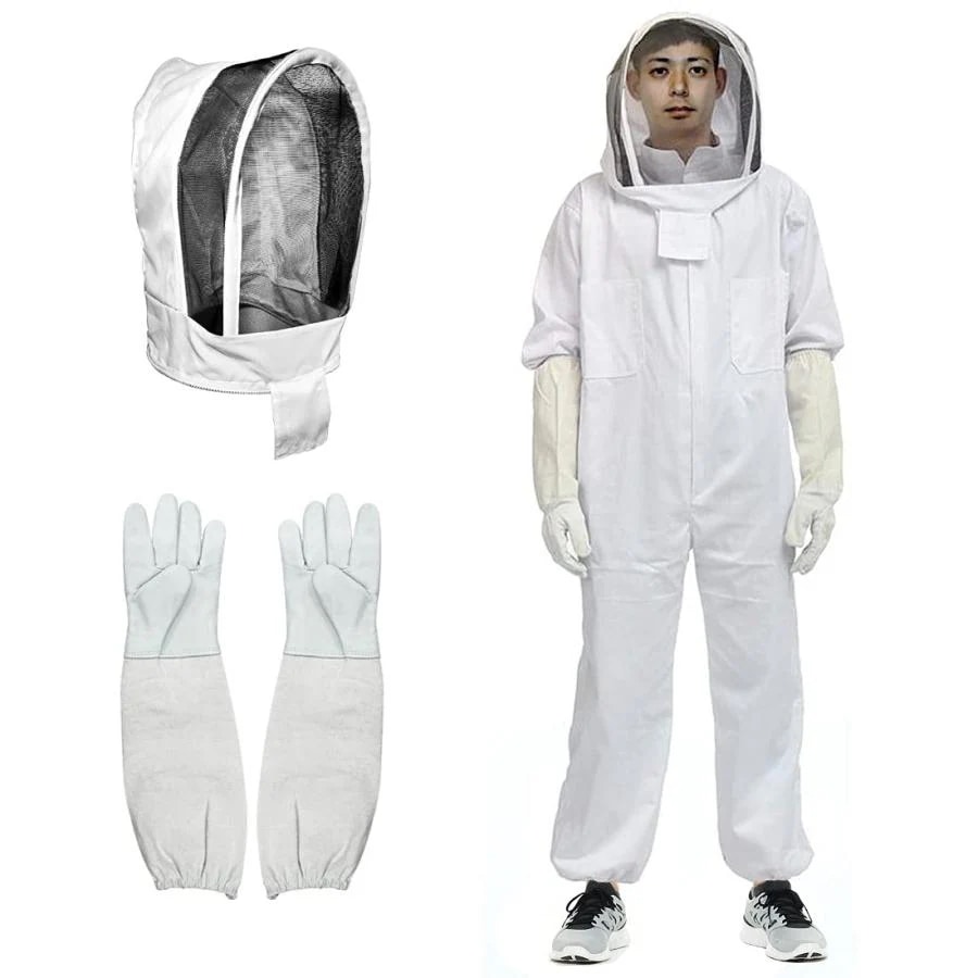 養蜂用 防護服 一体式 蜂防護服 脱着簡単 手袋付き フェイスガード付 防蜂服 蜂巣 害虫 駆除虫よけ ガーデニング 作業服 虫対策 蜂対策 ハチ防護服 男女兼用30%までに制限