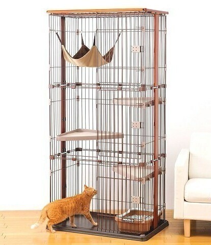 猫 ケージ 3段 木製 木 ウッドワンサークルキャット 送料無料 猫 ケージ 3段 ペットケージ キャットケージ ゲージ ハウス ハンモック付き 木製 木目調 インテリア おしゃれ リビング キャット