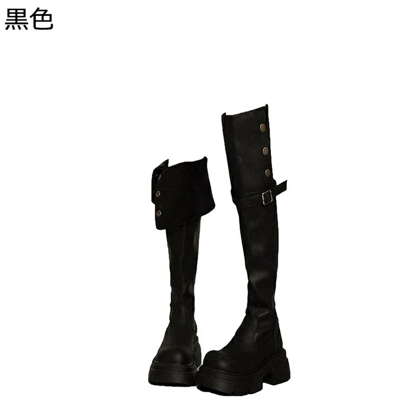 ロングブーツ 2way オーバーニーハイ 厚底 身長アップ6cm ラウンドトゥ レディース 秋冬用 落ちない ベルト飾り 2種履き方 長靴 ストレッチブーツ シンプル セクシー ファッション