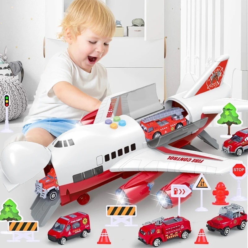 人気の子供用大慣性旅客機飛行機おもちゃ幼児教育サウンドとライトストーリー旅客機モデルテーマスーツ収納車