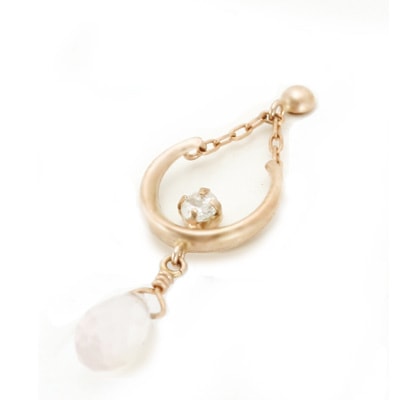 愛しい想いを秘めて甘い雫 K10ピンクゴールドドロップローズクォーツピアス 発送目安２-３週間