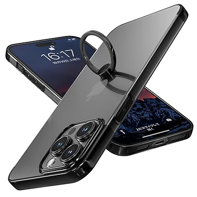 S Segoi iPhone 14 Pro Max ケース リング付き スタンド機能 メッキ加工 透明 PC 落下防止 薄型 軽量 一体型 おしゃれ 全面保護カバー アイフォン14ProMax リング