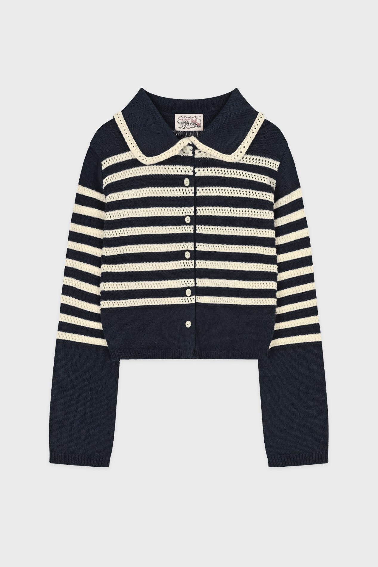 【SINOON】 STRIPE COLLAR CARDIGAN : NAVY