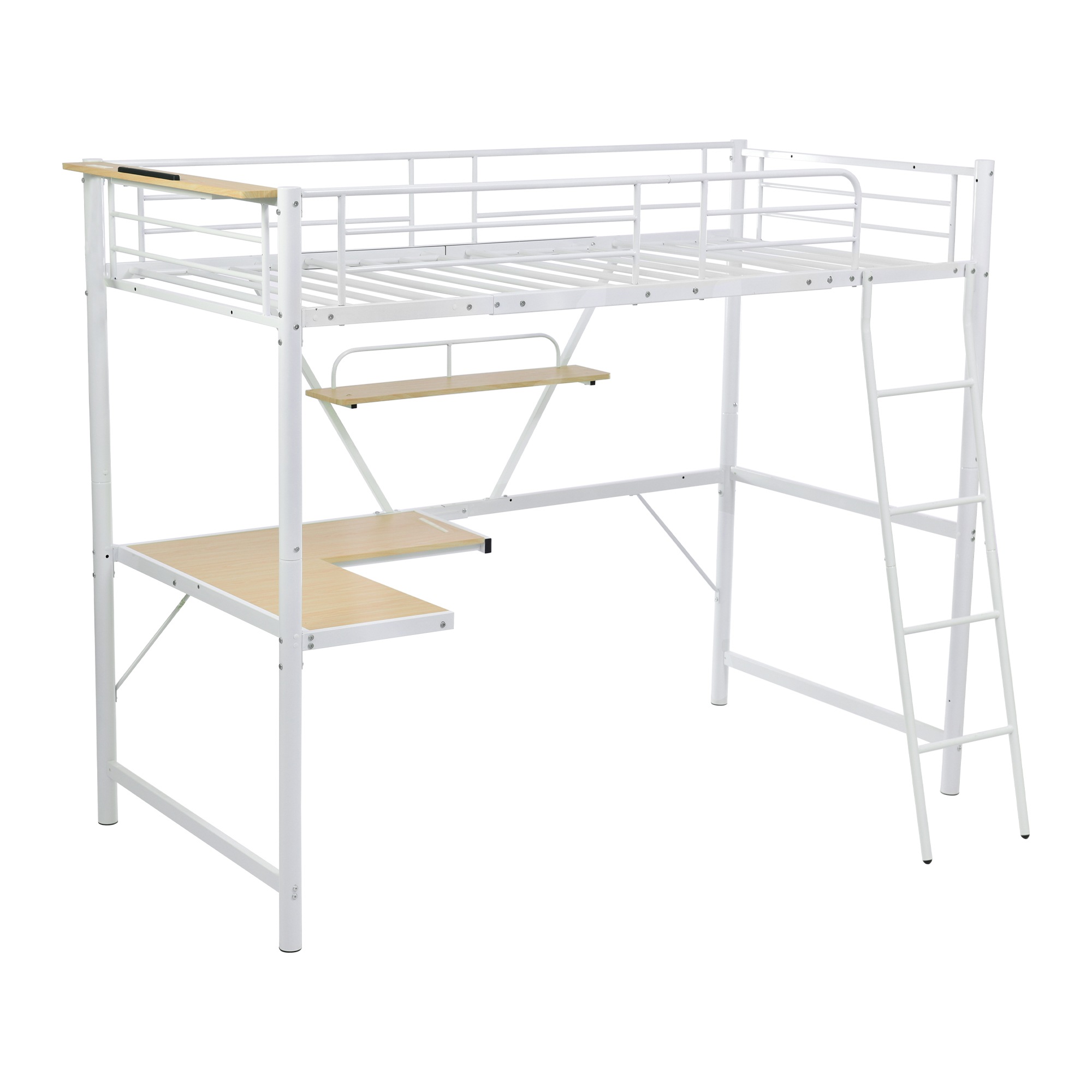 【国内出荷】【元WF301883BAA】【ホワイト】システムベット 宮棚　ロフトベッド シングル コンセント付き デスク付き 収納付き ラック棚付き 北欧風 二段ベッド 大人用　二段ベッド スチール