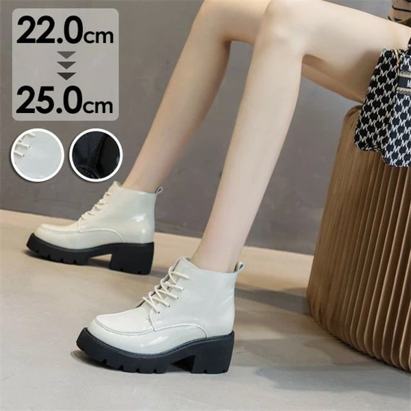 ショートブーツ レディース 厚底 ローヒール 編上げタイプ 歩きやすい 痛くない 美足 防寒 秋冬 PU 韓国 黒 ベージュ通勤 大人 ei178z7z7x0