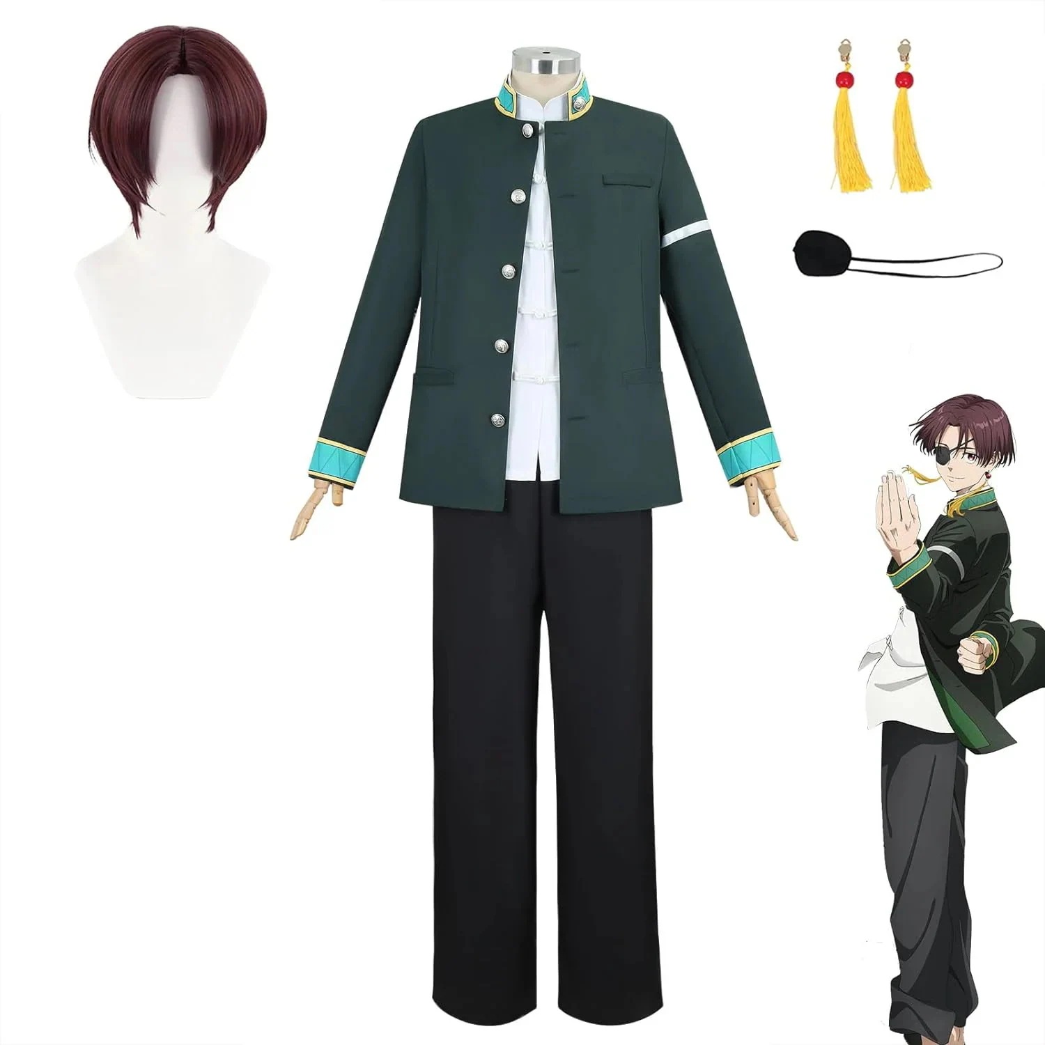 wusuobic[迅速な出荷]蘇枋隼飛コスプレ衣装 風鈴高校 制服スーツ 制服ウイッグ付き 靴付き アイマスク付き 耳飾り付き 同人服 コスチューム 仮装 変装 クリスマス ハロウィン イベント日常服