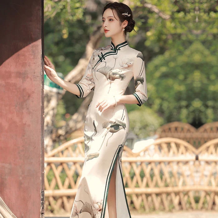 古い上海ロングチャイナドレス 2025 若い改良版女性のためのレトロドレス 7