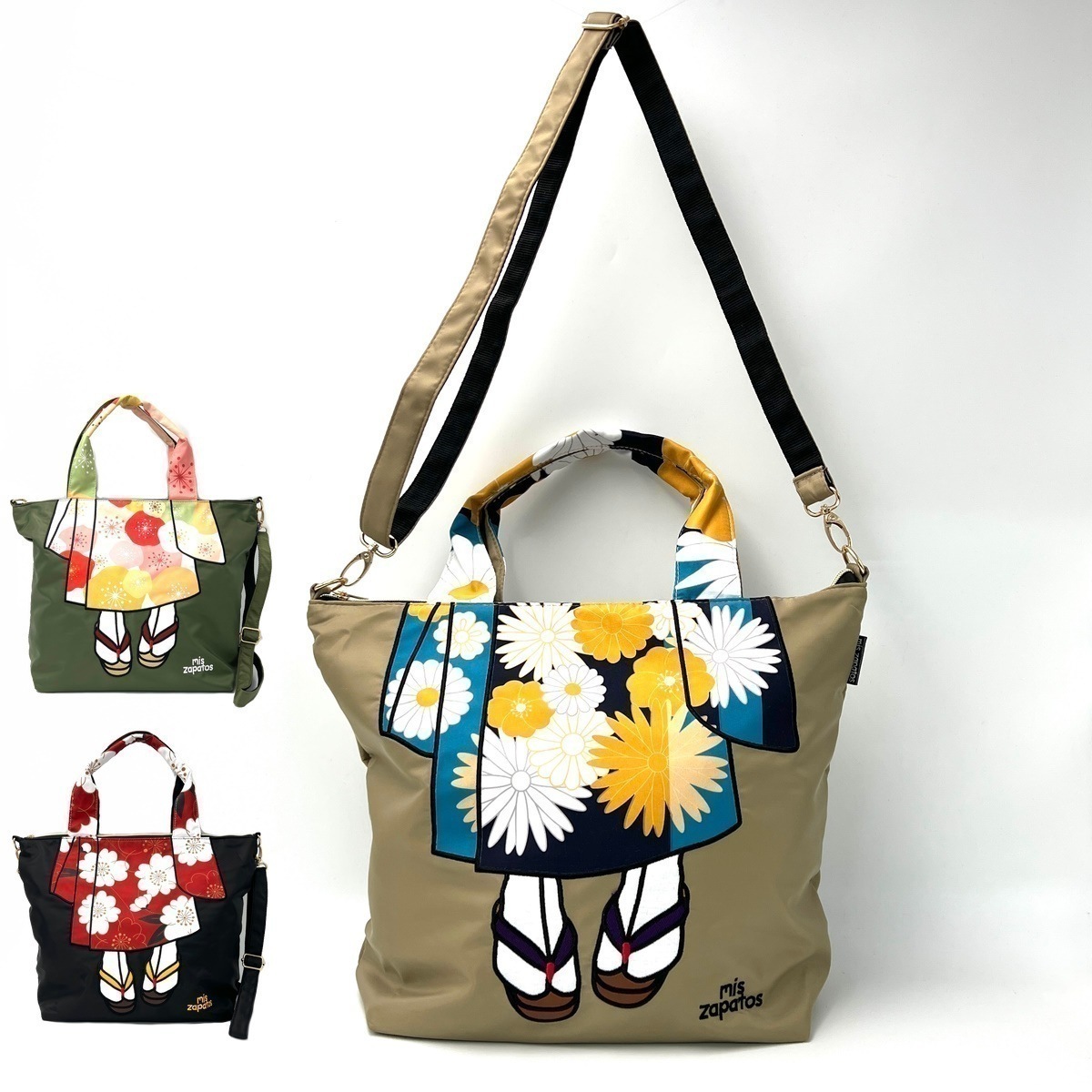 【15時まで即日発送】トートバッグ ショルダーバッグ 2WAYタイプ A4収納可 斜めがけ マチあり 手提げバッグ 着物 和柄 刺繍 レディース 大人可愛い ナイロン ミスサパト RB7378 正規品