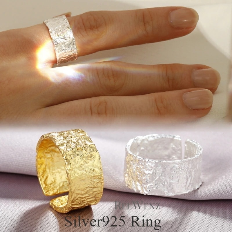 【高品質Silver925】シルバー リング 幅太 幅広 ワイド 太め 大ぶり ニュアンス 華奢 レディース 重ね 金属アレルギー インスタ ゴールド おしゃれ オフィス プレゼント 人気 韓国