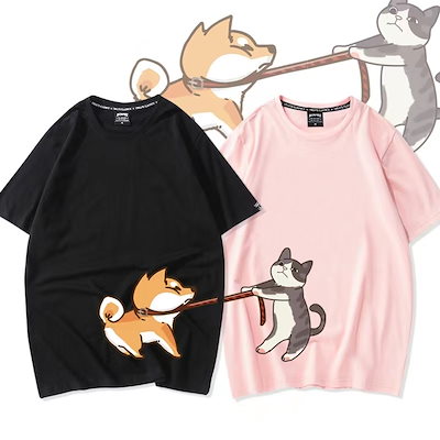 夏 お揃 Tシャツ トップスペアルック 夫婦 柴犬と猫 ...のサムネイル