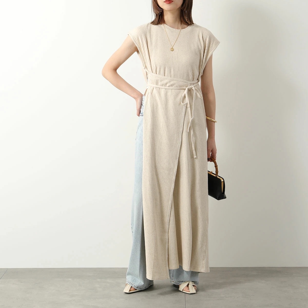 BASERANGE ベースレンジ ワンピース SHAW SLEEVELESS DRESS DRSHS RIB SP24 レディース ノースリーブ リブ .ラップドレス UNDYED