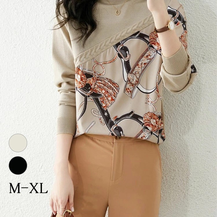 【2025新作】ニット セーター レディース 切り替え 秋 秋服 トップス ニットウェア セーター 長袖 丸首 クルーネック オフィス