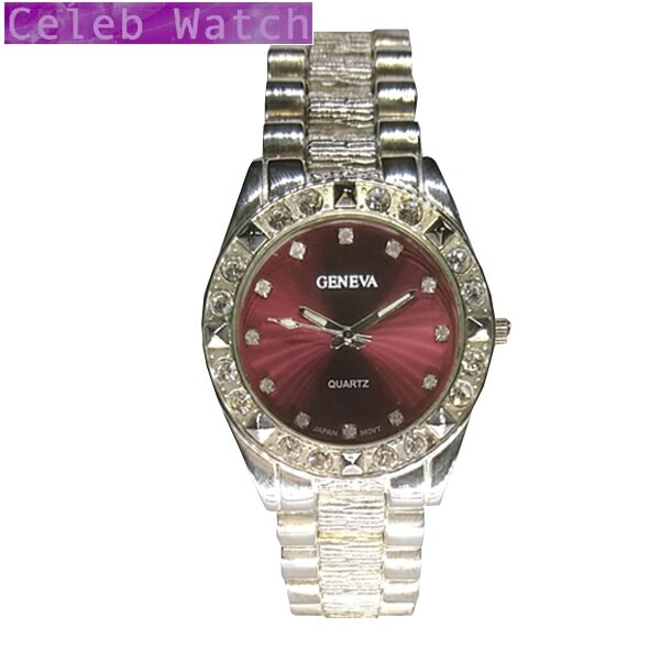 GENEVA 腕時計 ジルコニア カスタム ウォッチ シルバーカラー レッド　メンズ 時計 ラグジュアリー スタイル ブランド ファッション セレブ ウォッチ メンズウォッチ セレカジ レディース ア