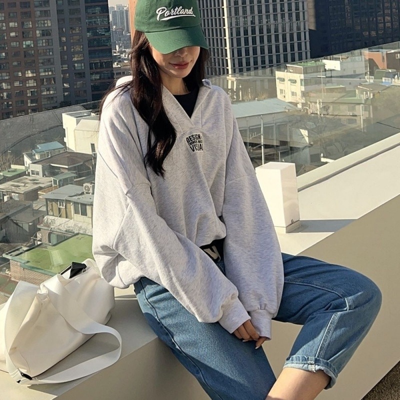 トップス プルオーバー パーカー トレーナー フーディー 長袖 Vネック ワイド シンプル カジュアル おしゃれ お洒落 かっこいい 大人可愛い こなれ感 ラフ ボーイッシュ スポーティー 抜け感