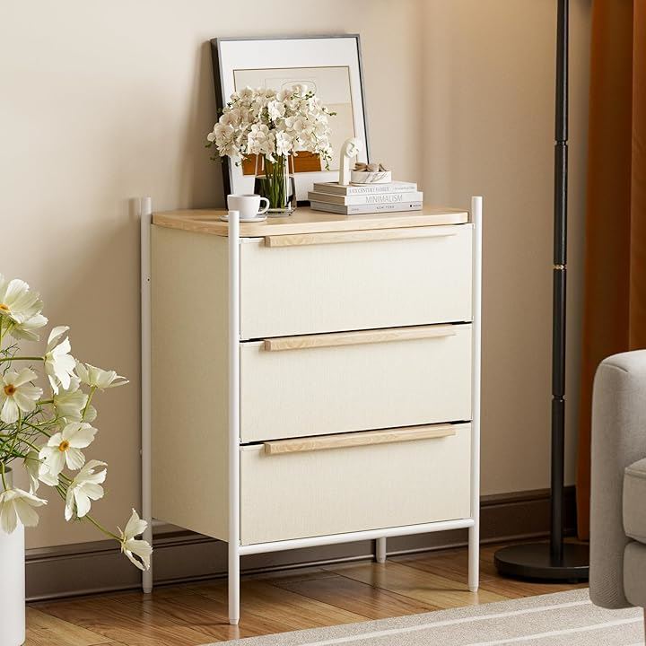 収納チェストタンス 大容量 引き出し 箪笥 布製 洋服タンス おしゃれ たんす スリム 衣類収納 寝室収納 軽量(ベージュ, 奥行35cm x 幅57.5cm x 高さ78.7CM)