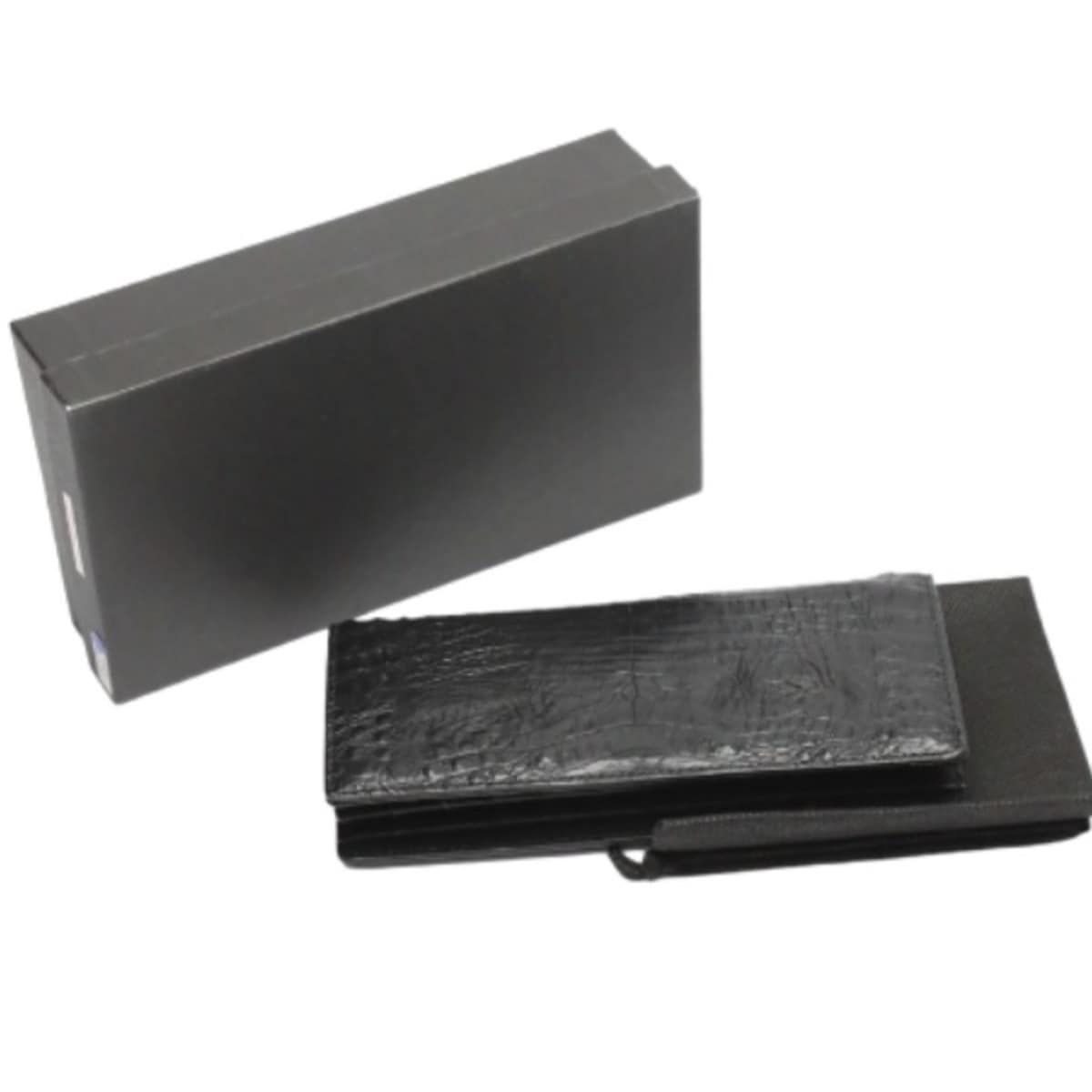 0520CA カイマンベリー 2つ折 カード入れ付長財布 ブラック