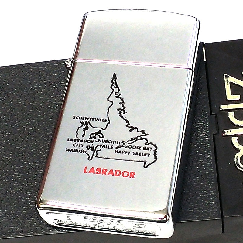 ZIPPO ライター スリム ジッポ カナダ製 1995年製 ラブラドール地方 地図 オンタリオ製 ビンテージ レア 廃盤 かっこいい 未使用品 絶版 ヴィンテージ メンズ 珍しい シルバー おしゃれ
