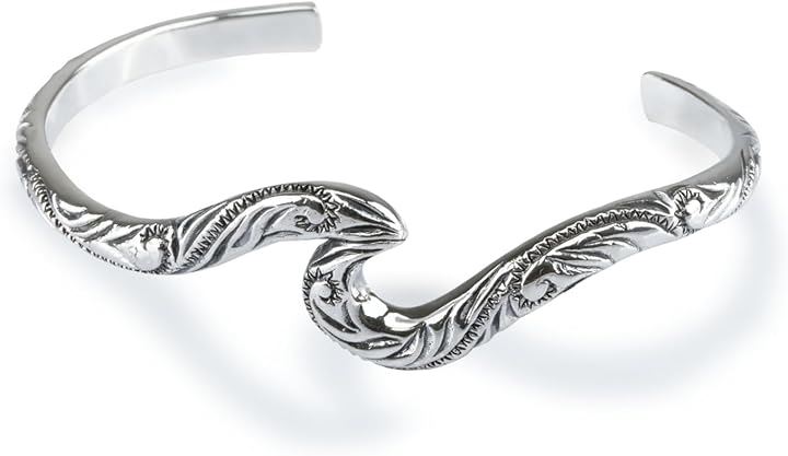 sv925 シルバーバングル メンズ ブレスレット ハワイアン スクロール ウェーブ ナル 波 スターリングシルバー サイズ調整可(ダーク)