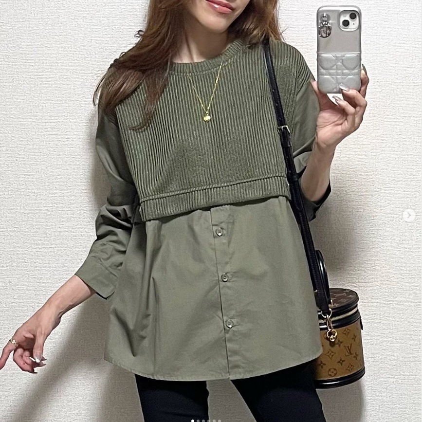 【見逃し厳禁】 無地 通勤/OL エレガントファッション カジュアル 切り替 えボタンラウンドネック Tシャツ