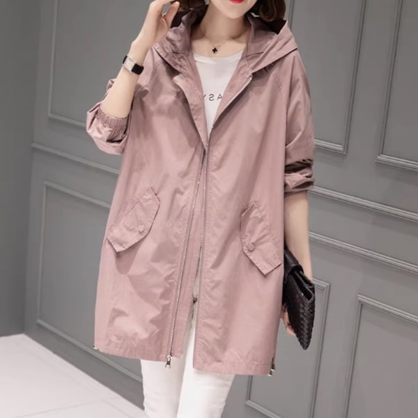 レディース アウター 上着 羽織 前開き ナイロンジャケット 丈長 長袖 フード ワイド ファスナー ポケット きれいめ シンプル カジュアル 上品 おしゃれ こなれ感 ラフ 個性的 クール モダン