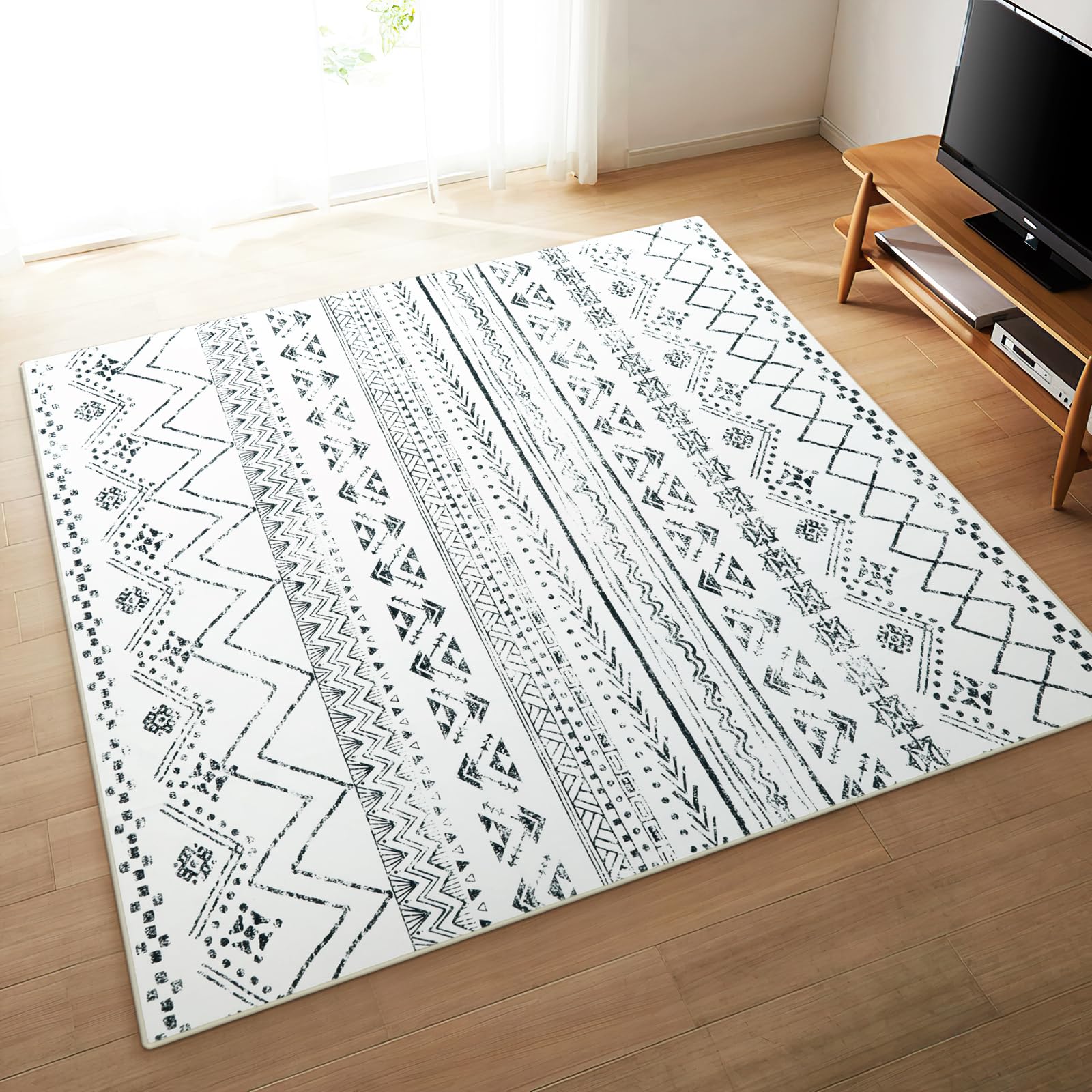 HAOCOO カーペット 2畳 185х185cm 正方形 ラグ 洗える オールシーズン適用 北欧 幾何 民族模様 ふわふわ 滑り止め 低反発 防音 寝室 リビング 室内用 ラグマット 抗菌防臭 エス