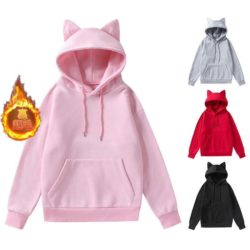 パーカー 長袖 プルオーバー レディース トップス 裏起毛 裏ボア マフポケット 猫耳フード 厚手 婦人服 女性用 大きい あり 暖かい あったか