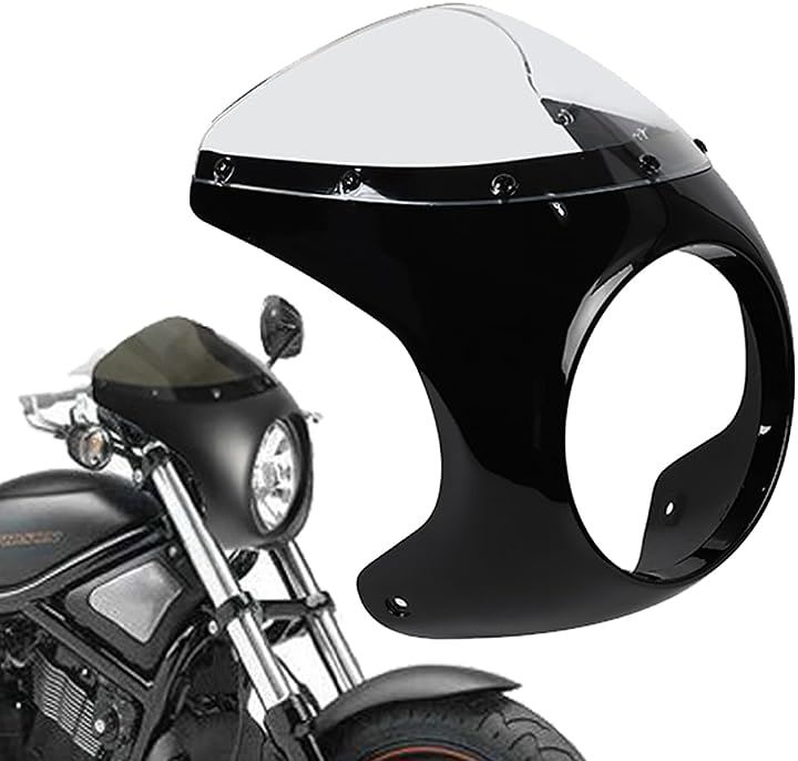 バイク カフェ レーサー フロント カウル ロケット ビキニ 汎用 (ブラック/クリアガラス)